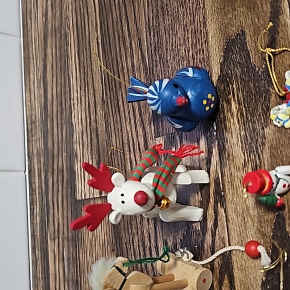 Wooden bundle Christmas ornaments Hallmark chair bird deer tiny rocking horse - Picture 4 of 16